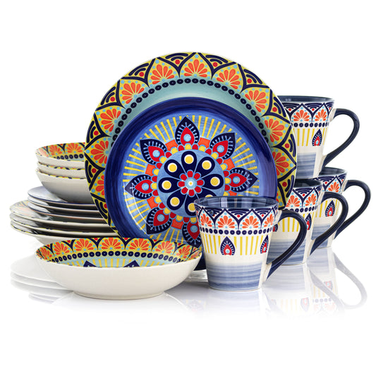 Elama Zen Blue Mozaik 16 Piece Luxurious Stoneware Dinnerware with Complete Setting for 4